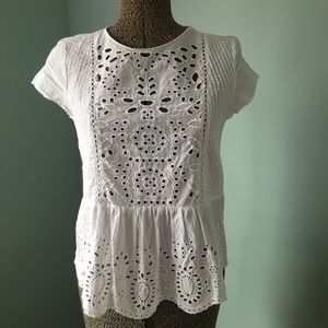 Zara White Open Eyelet Top